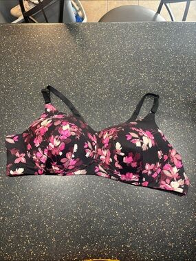 Cacique Black Bra with Pink Floral Print